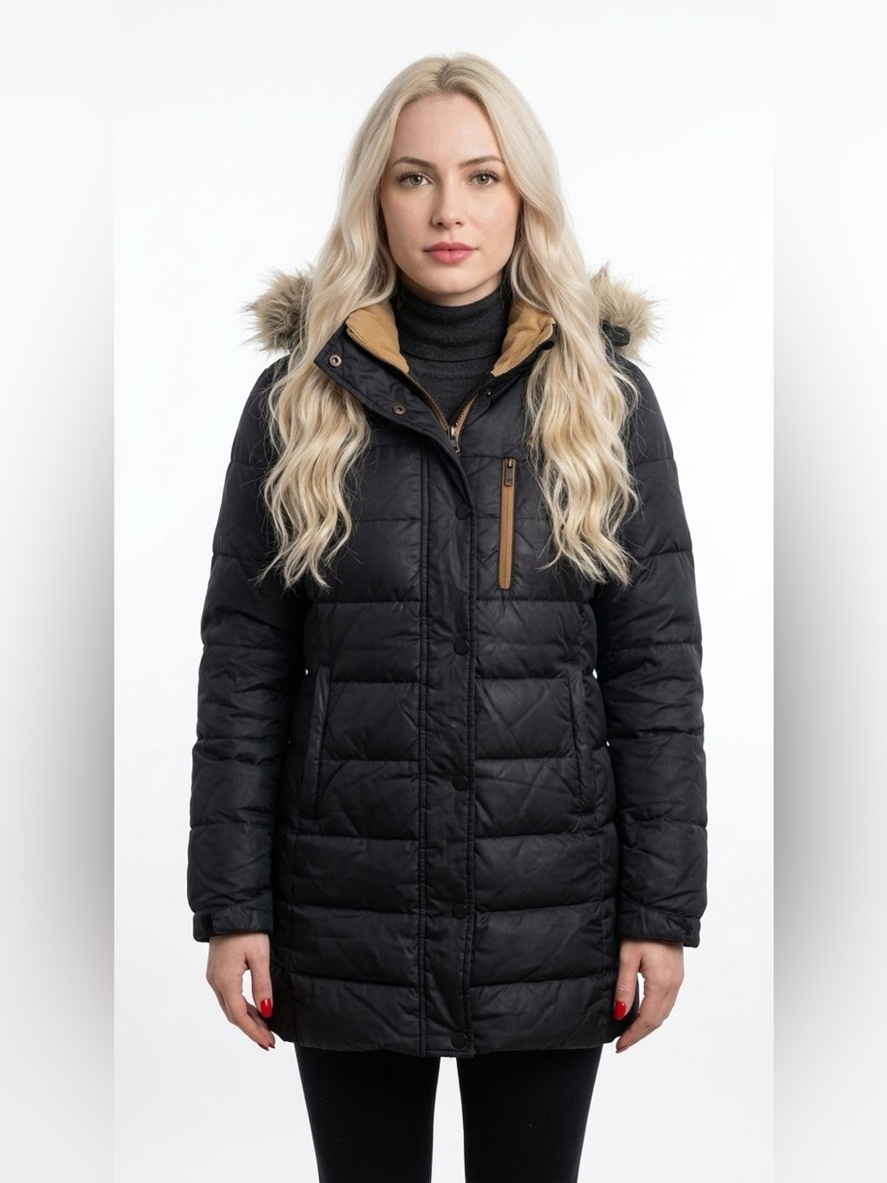 BLACK MOUNTAIN PUFFER JACKET WITH FAUX FUR HOOD BLACK XL WOMEN'S
